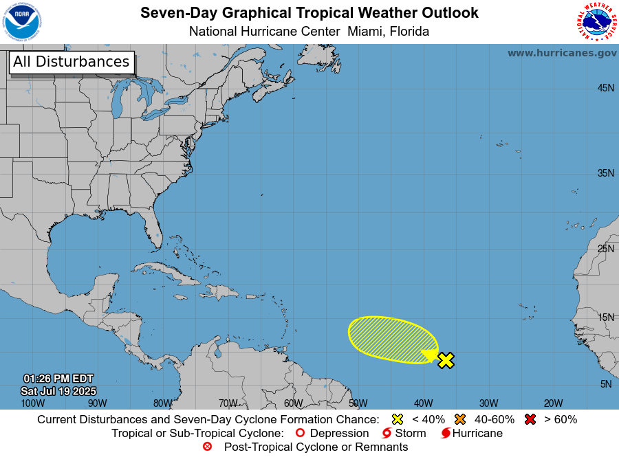 Centro Nacional de Huracanes monitorea onda tropical con bajo potencial ciclónico