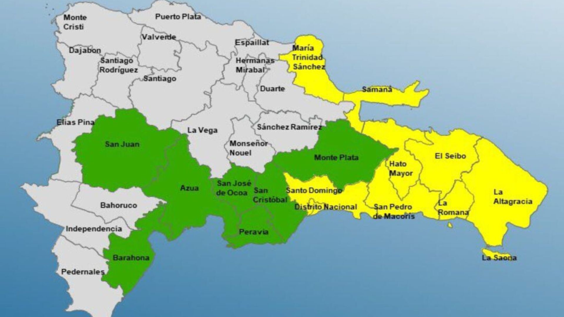 Ocho provincias y el Distrito Nacional en alerta amarilla por activa onda tropical