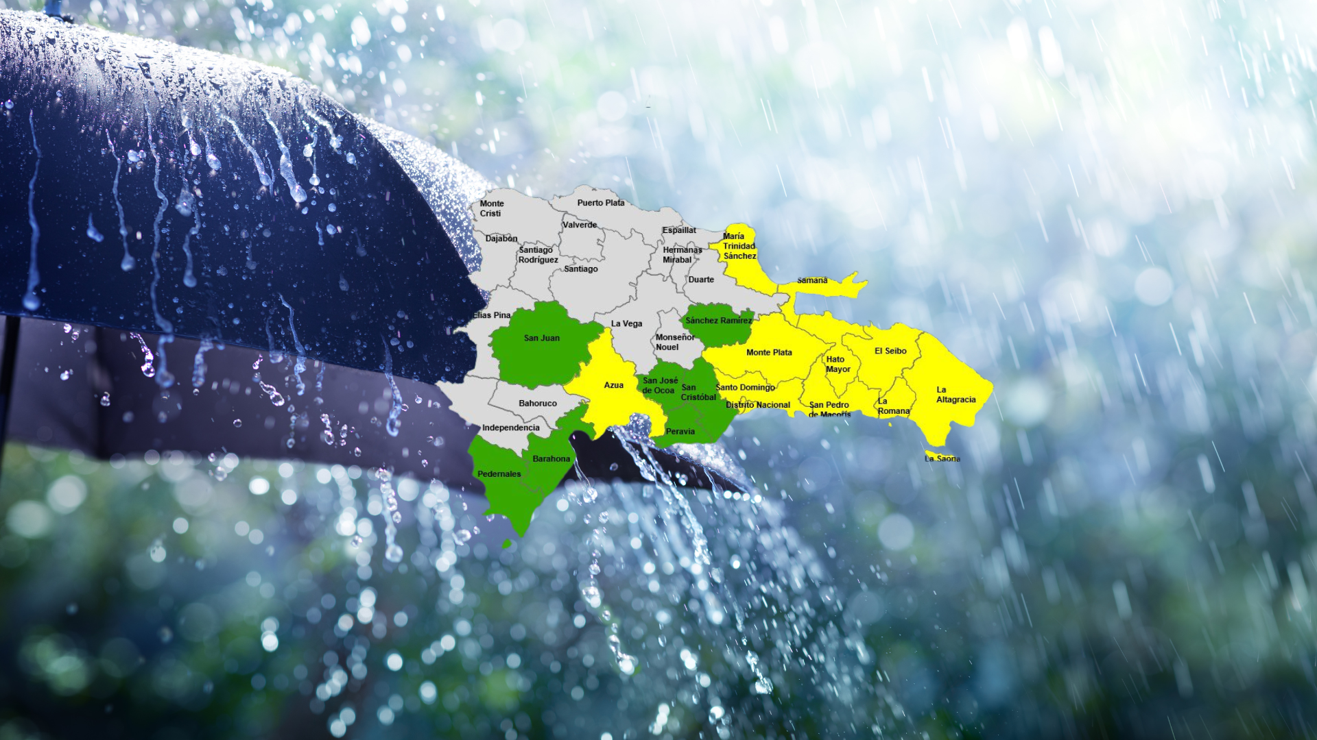 Distrito Nacional y 10 provincias en alerta amarilla por lluvias intensas; otras siete permanecen en verde