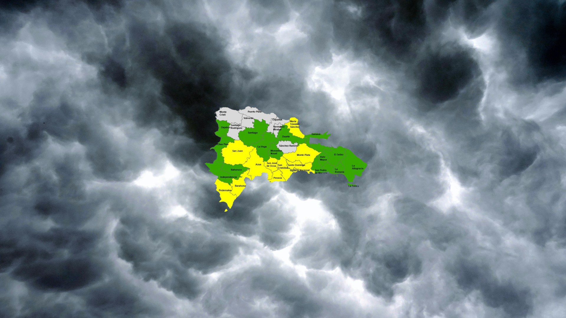 Alerta amarilla para el Distrito Nacional y 10 provincias; otras 14 permanecen en verde