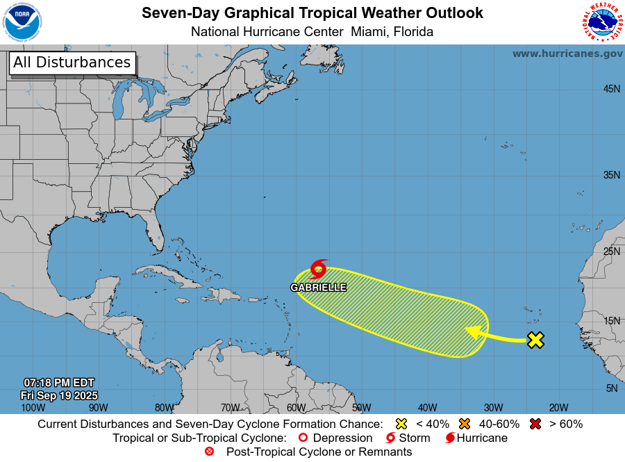 Tormenta tropical Gabrielle podría convertirse en huracán el domingo