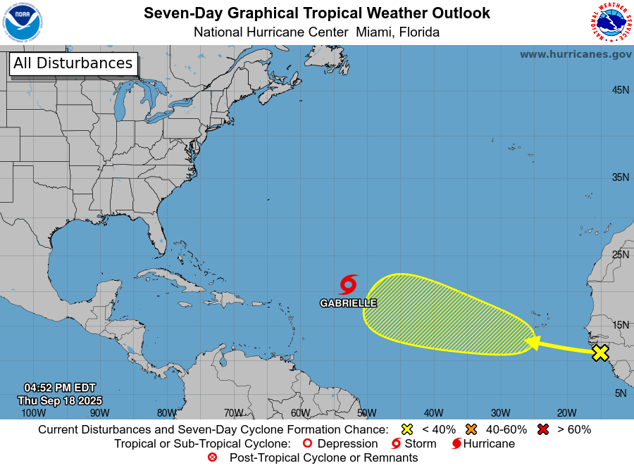 Tormenta tropical Gabrielle se fortalecería este fin de semana y podría convertirse en huracán