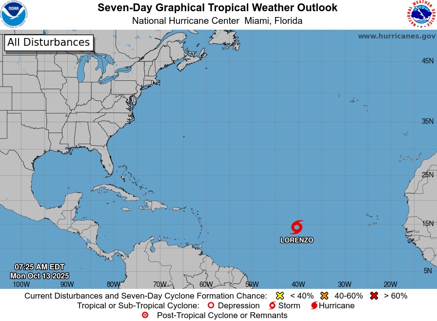 La tormenta tropical Lorenzo se forma en el Atlántico y no amenaza tierra