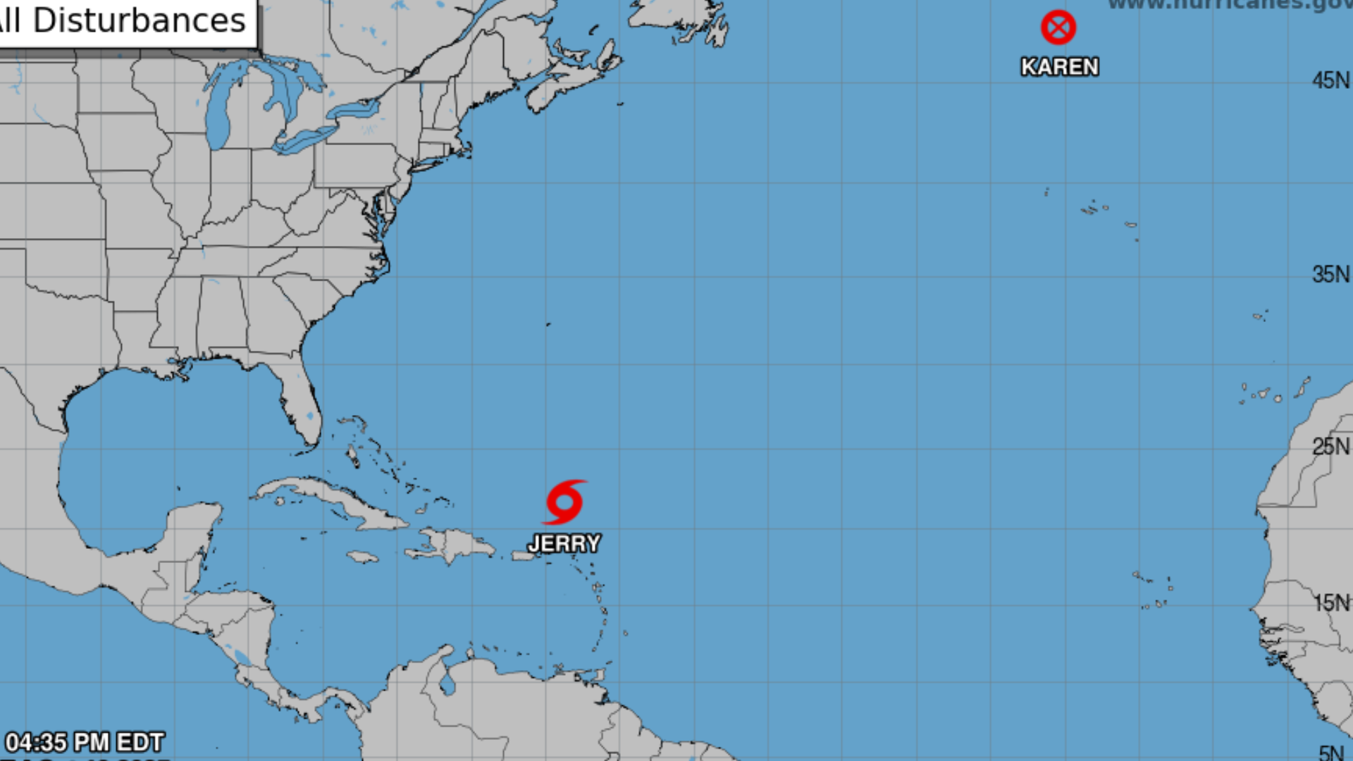La tormenta Karen surge en el Atlántico norte mientras Jerry causa lluvias en Puerto Rico