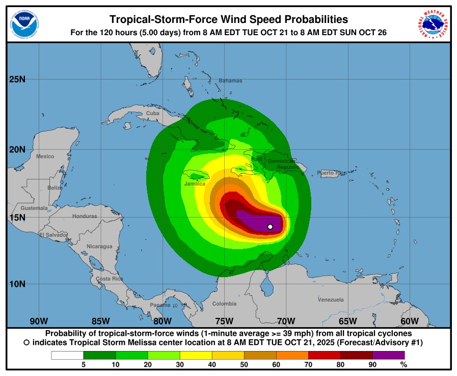 La tormenta tropical Melissa se localiza al sur de Haití; autoridades llaman a estar atentos