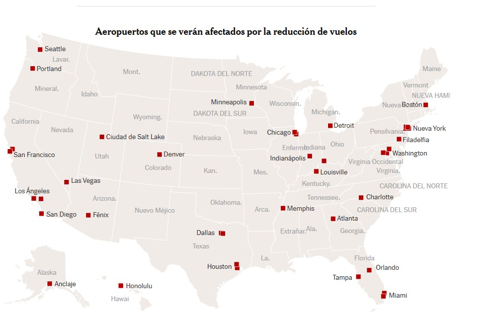Cierre de gobierno en EE.UU. provocaría reducción de vuelos en más de 30 aeropuertos