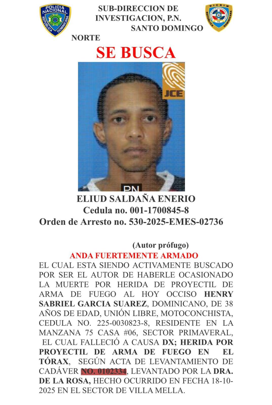 PN activa búsqueda de hombre acusado de homicidio en Villa Mella, SDN