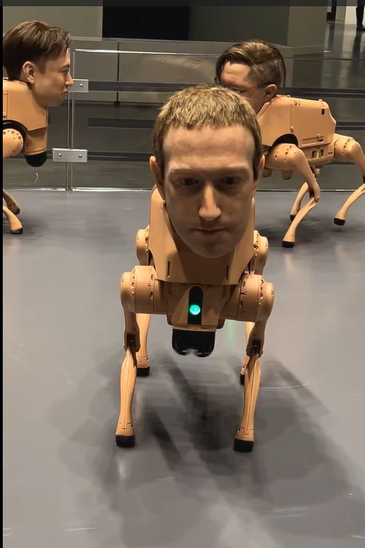 Artista digital revoluciona en Miami con perros robot que satirizan a Musk, Zuckerberg y Warhol