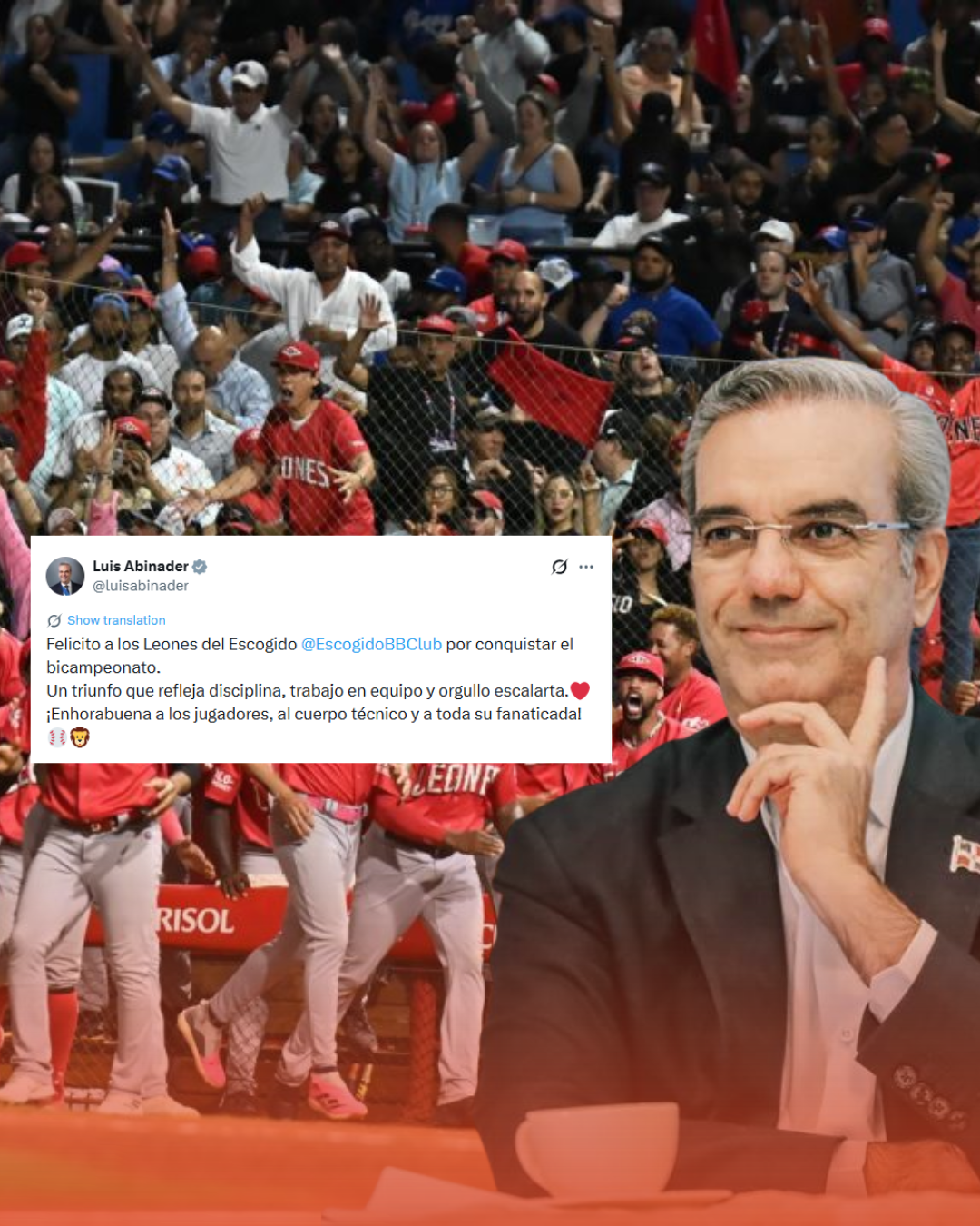 Presidente Abinader felicita a los Leones del Escogido por su bicampeonato