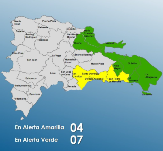 COE mantiene alerta meteorológica para 11 provincias de RD