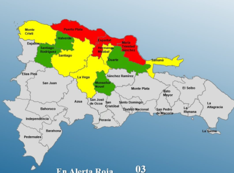 COE coloca 3 provincias en alerta roja; 5 siguen en amarilla y 4 en verde