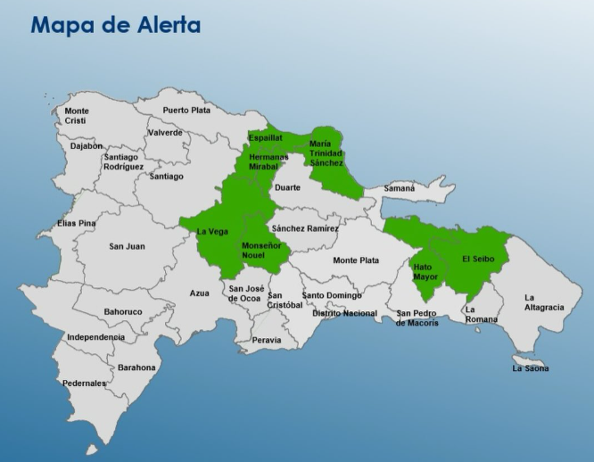 COE emite alerta verde para siete provincias por vaguada y pronóstico de lluvias