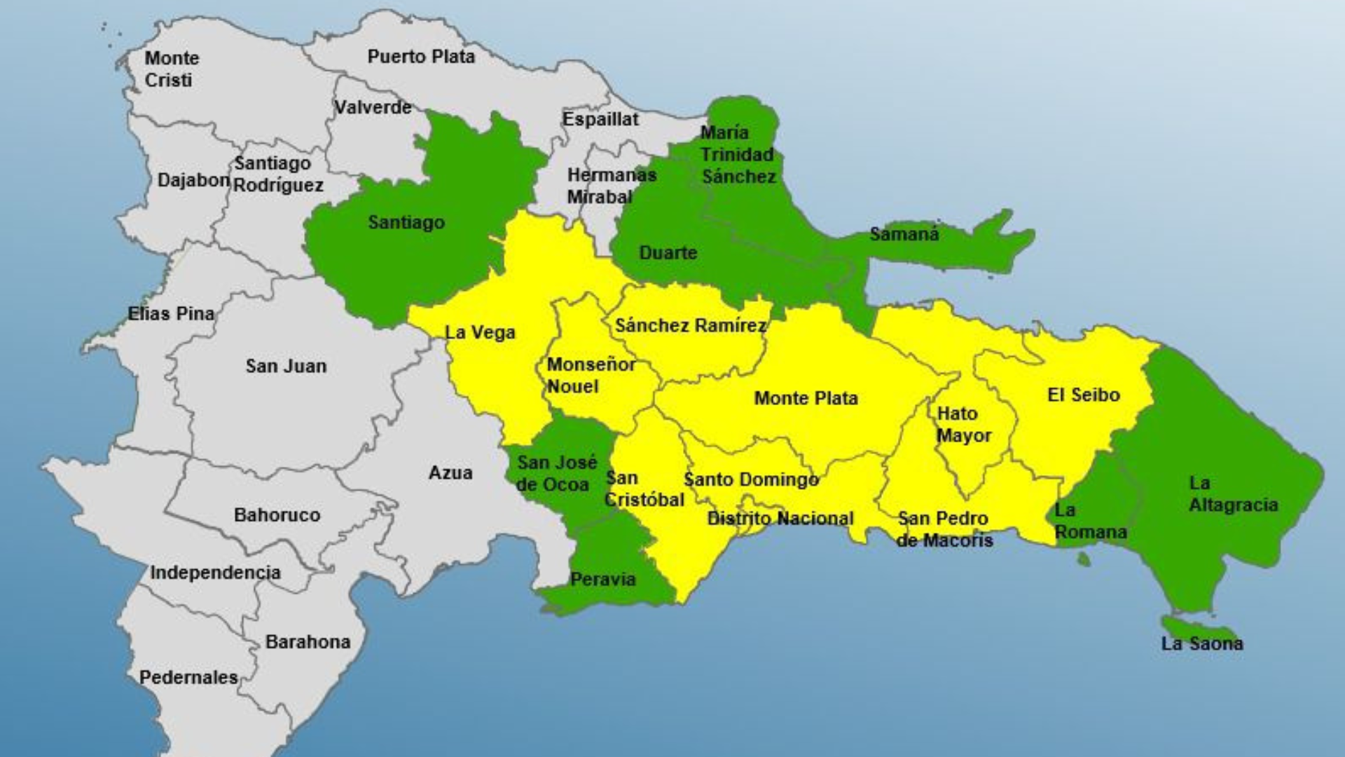 Distrito Nacional y nueve provincias bajo alerta amarilla por vaguada; ocho siguen en verde
