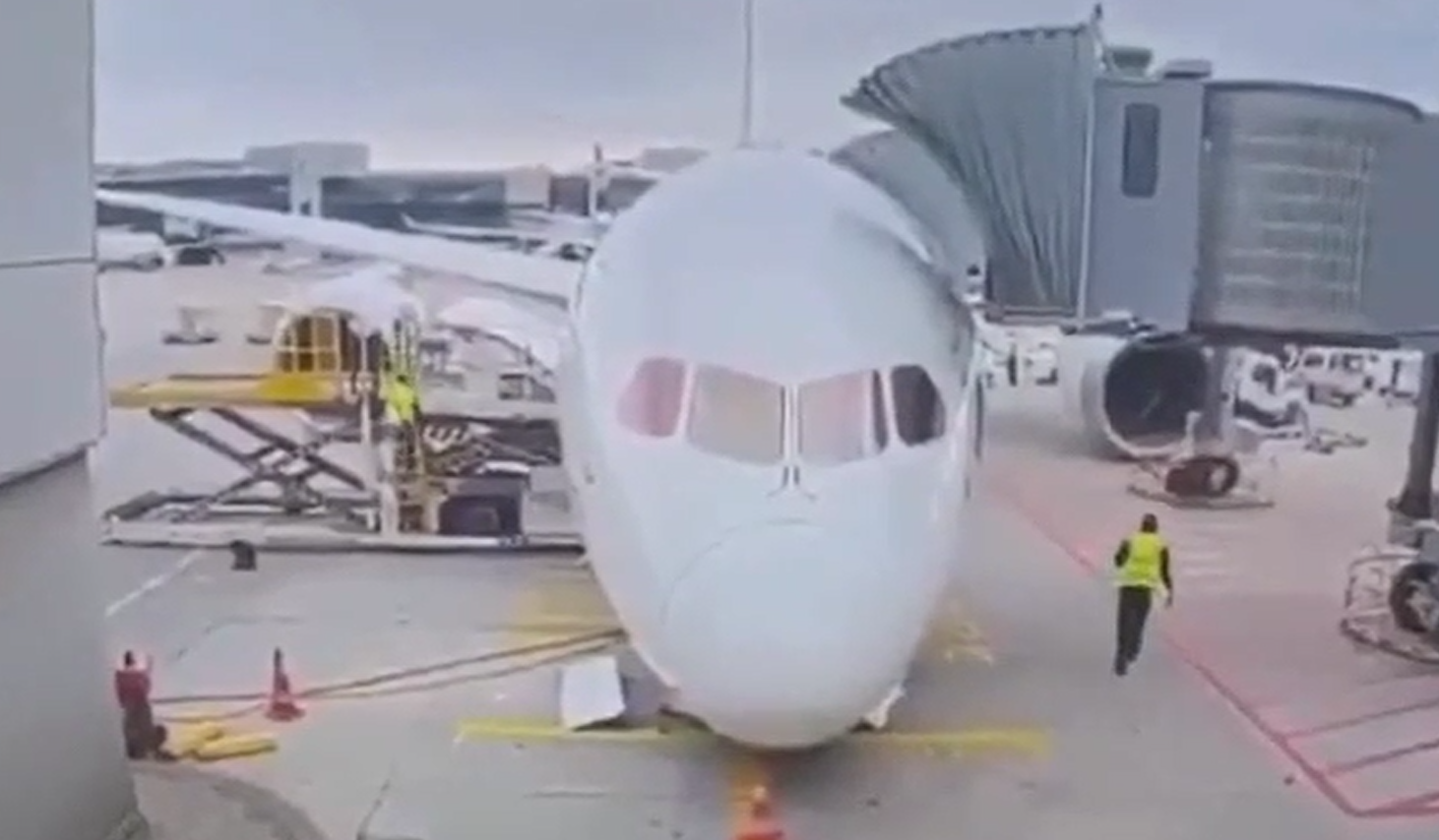 Así cayó el tren de aterrizaje delantero de un avión de Lufthansa que dejó varios heridos