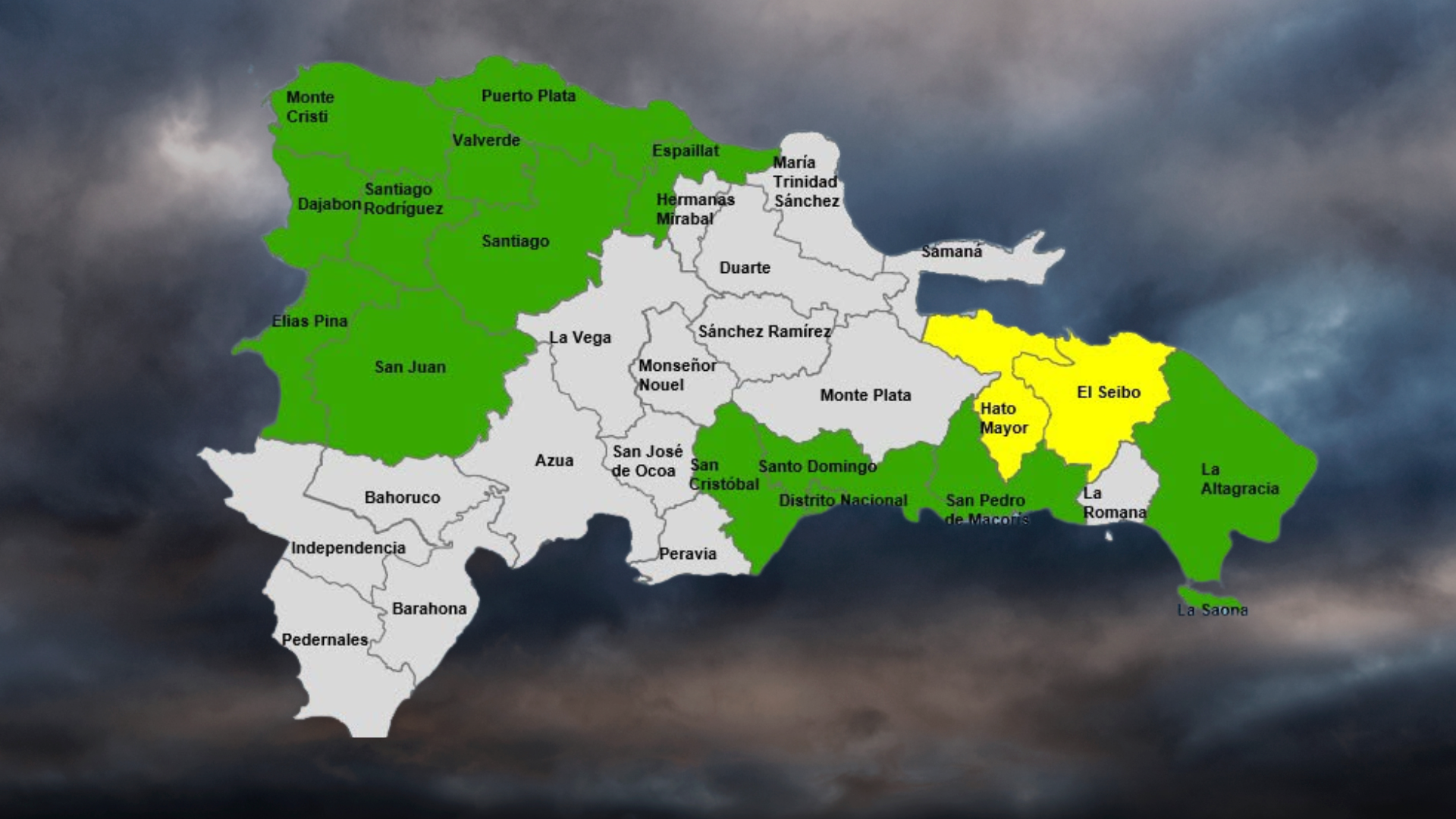 COE coloca dos provincias en alerta amarilla y mantiene 13 y el Distrito Nacional en alerta verde