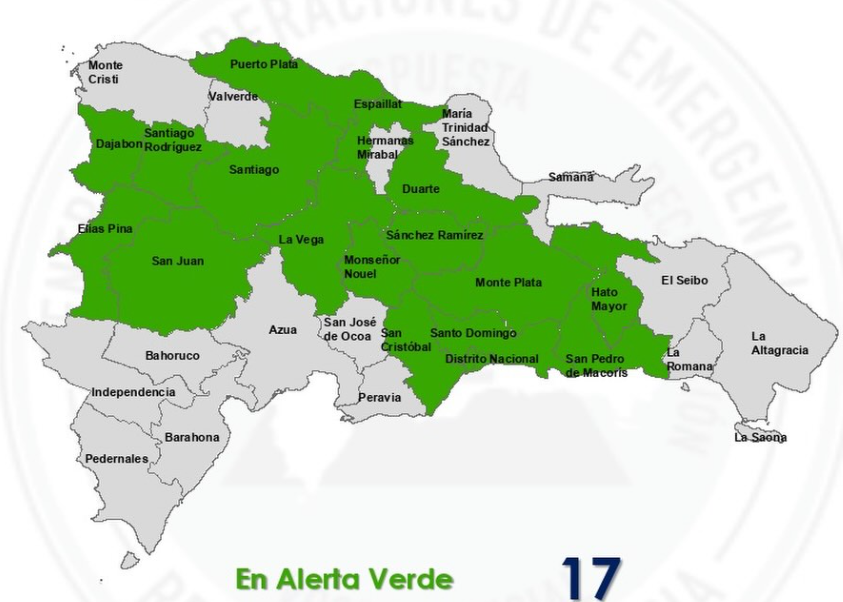 COE eleva a 17 las demarcaciones en alerta verde por fuertes lluvias
