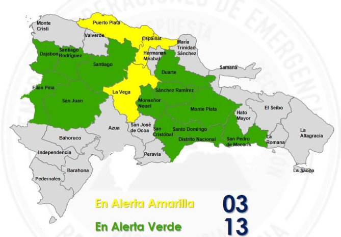 COE eleva a alerta amarilla tres provincias por fuertes lluvias