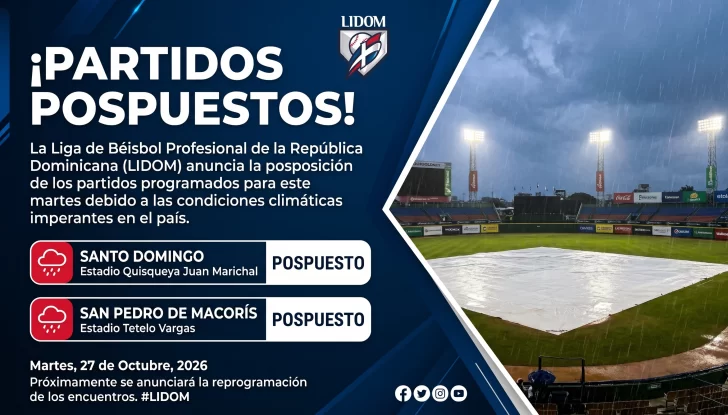Lidom suspende jornada completa del martes por intensas lluvias