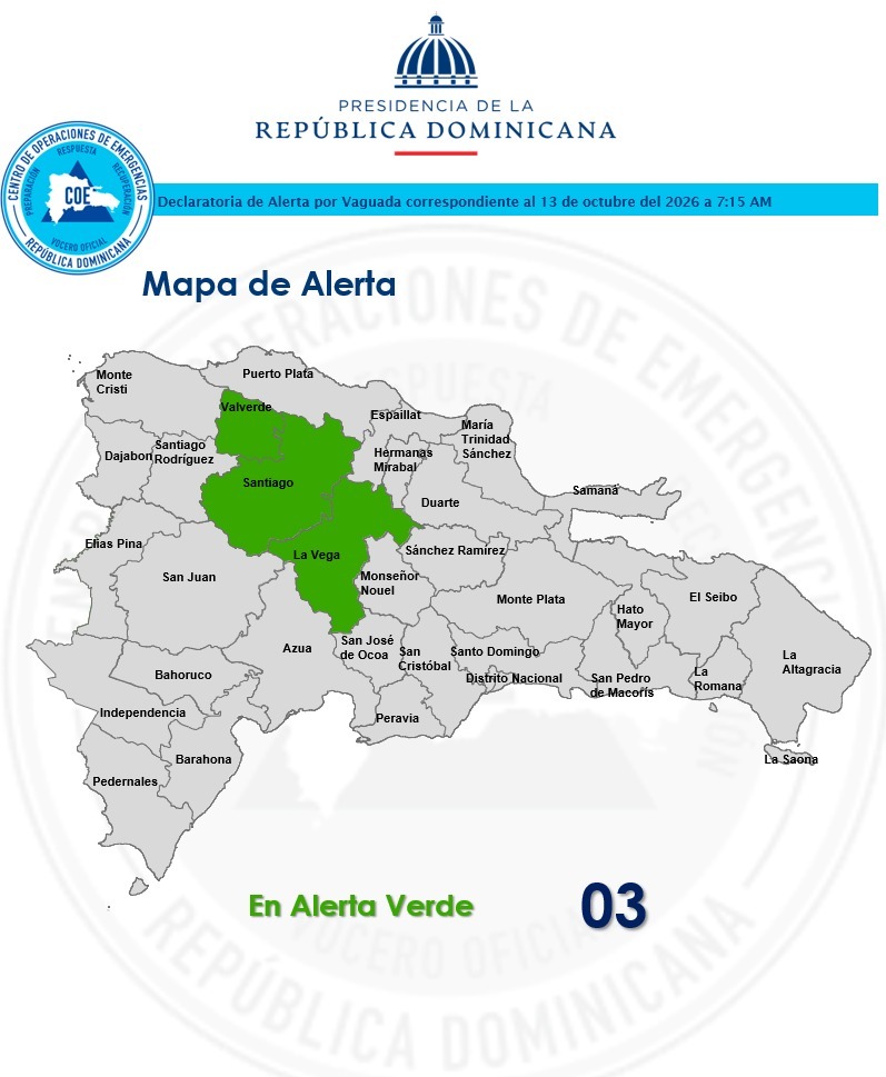 COE emite alerta verde para 4 provincias por vaguada